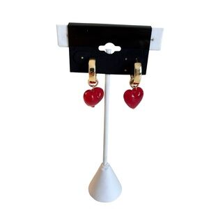Piper•K 14KT Gold Plated Hoops w/ Red Glass Removable Heart Charms.